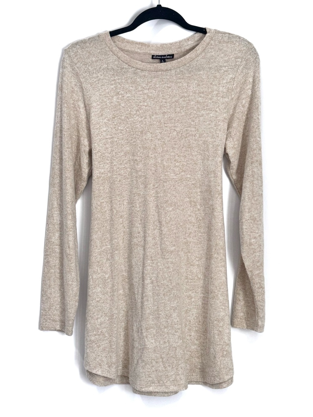 Alison Andrews Womens Large Beige Heathered Long Sleeve Tunic Top w/ Back Tie